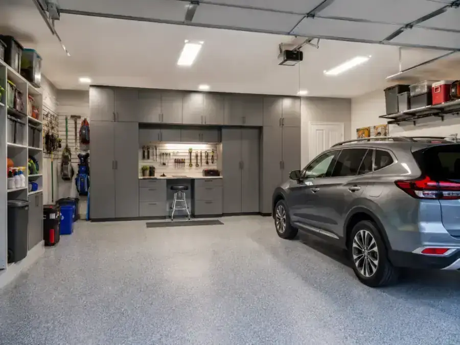 Premium garage with overhead lighting