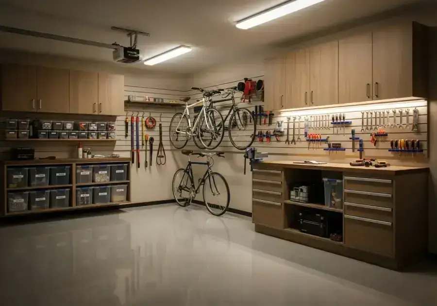 Garage Slat Wall and Cabinet System