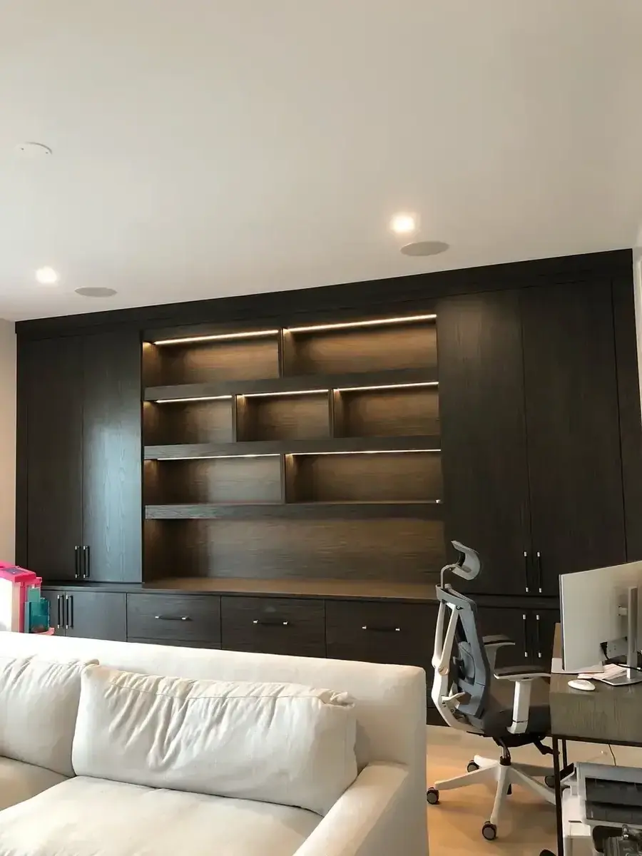 Dark home office with accent lighting