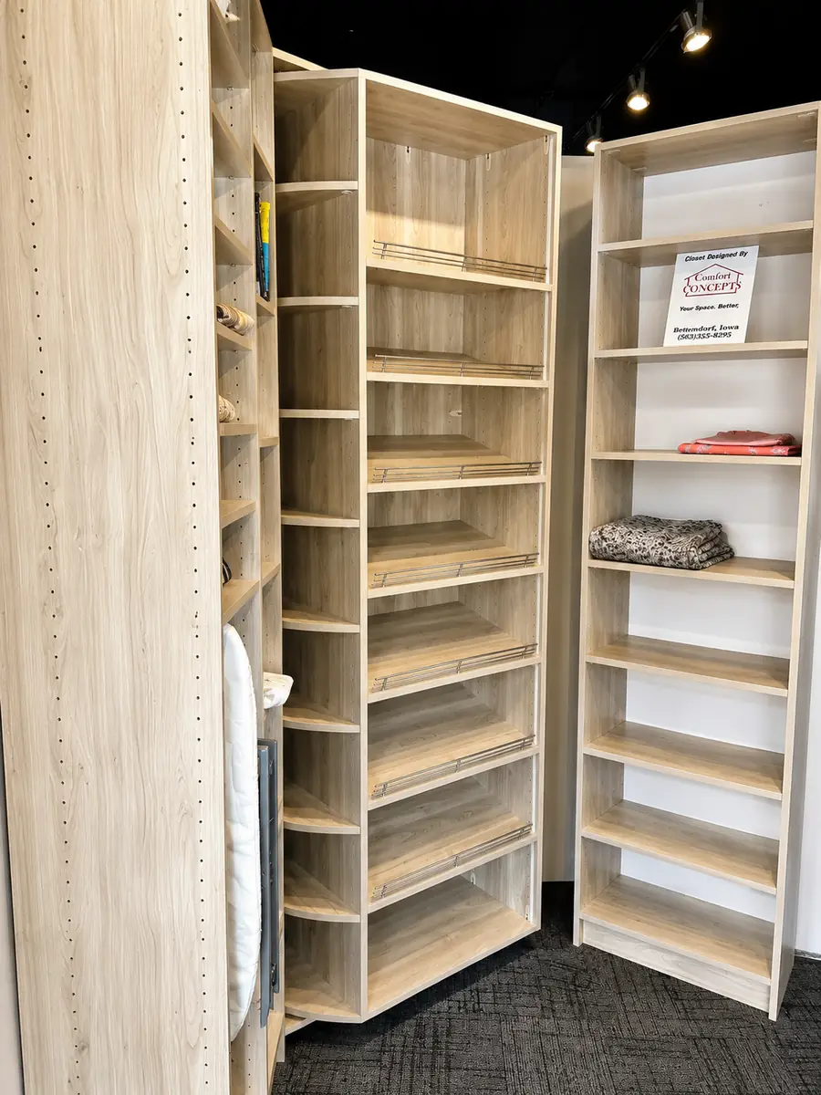 Comfort Concepts 360™ interior pull-out shelving detail — showing the full depth and adjustable shelf system