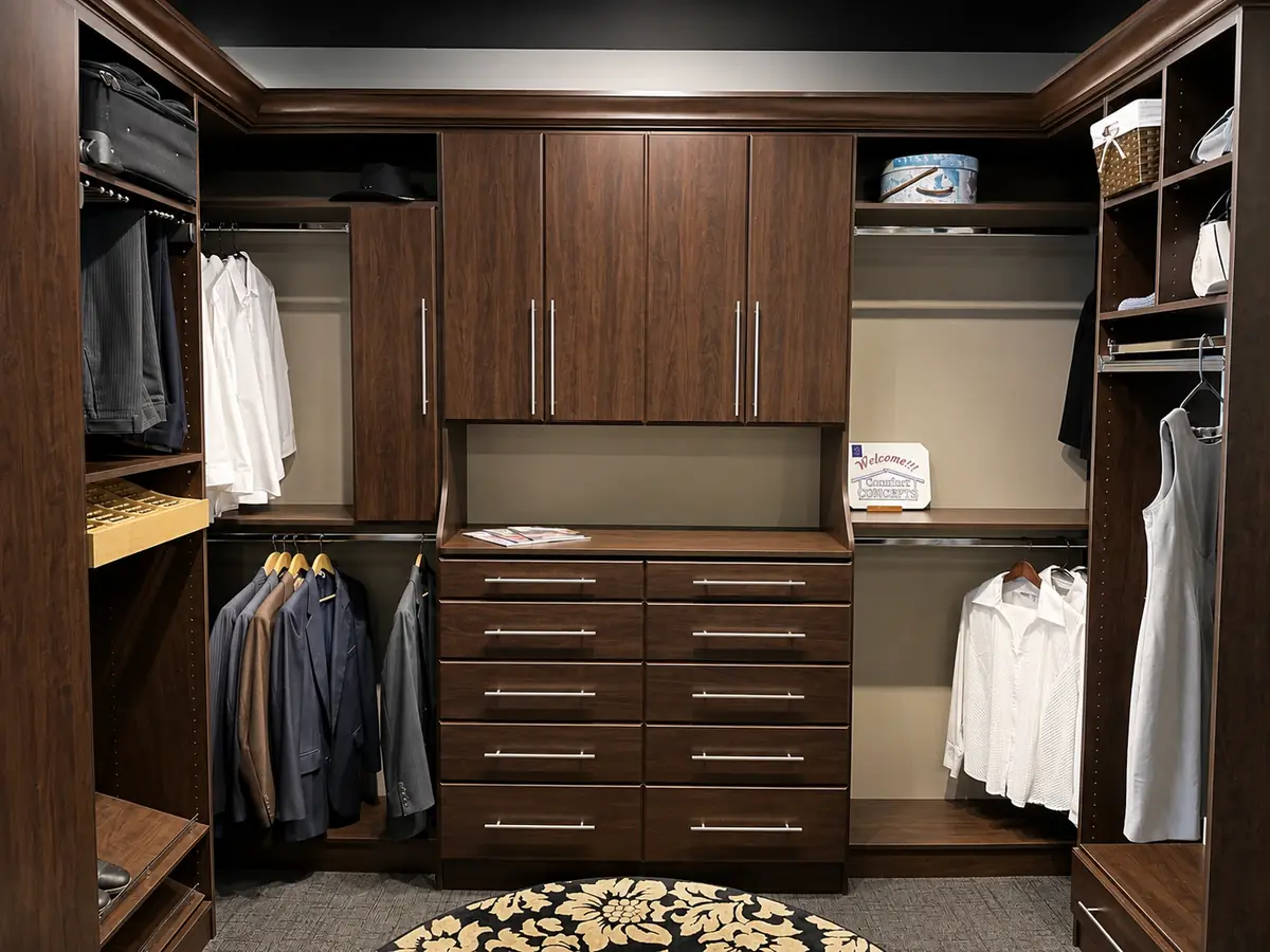 Walnut walk-in closet system detail